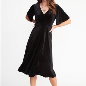 Black velvet fit and flare midi dress